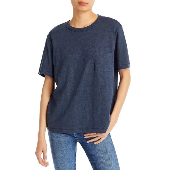 FAHERTY Slub Cotton Short Sleeve T-Shirt in Blue Night - NWT - Picture 1 of 3